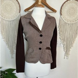 Sistes brown merino wool made in Italy sweater blazer medium